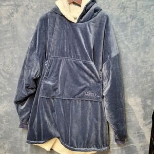 The Comfy Wearable Blanket Hoodie Sherpa‎ Lined Oversized Blue One Size